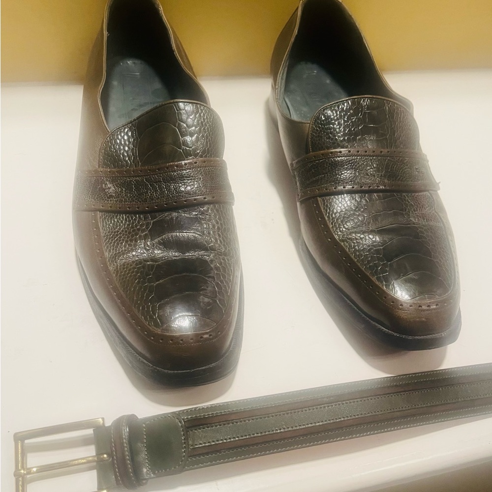 Foti Alligator Olive Shoes 12 and Cafe Olive Belt 42